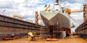 Big ship - rear view with propeller under repair.